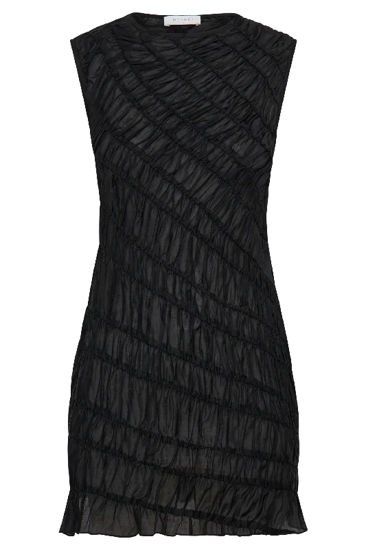 Adella Gathered Mini Dress - Black