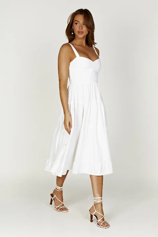 Adriana Linen Midi Dress - White