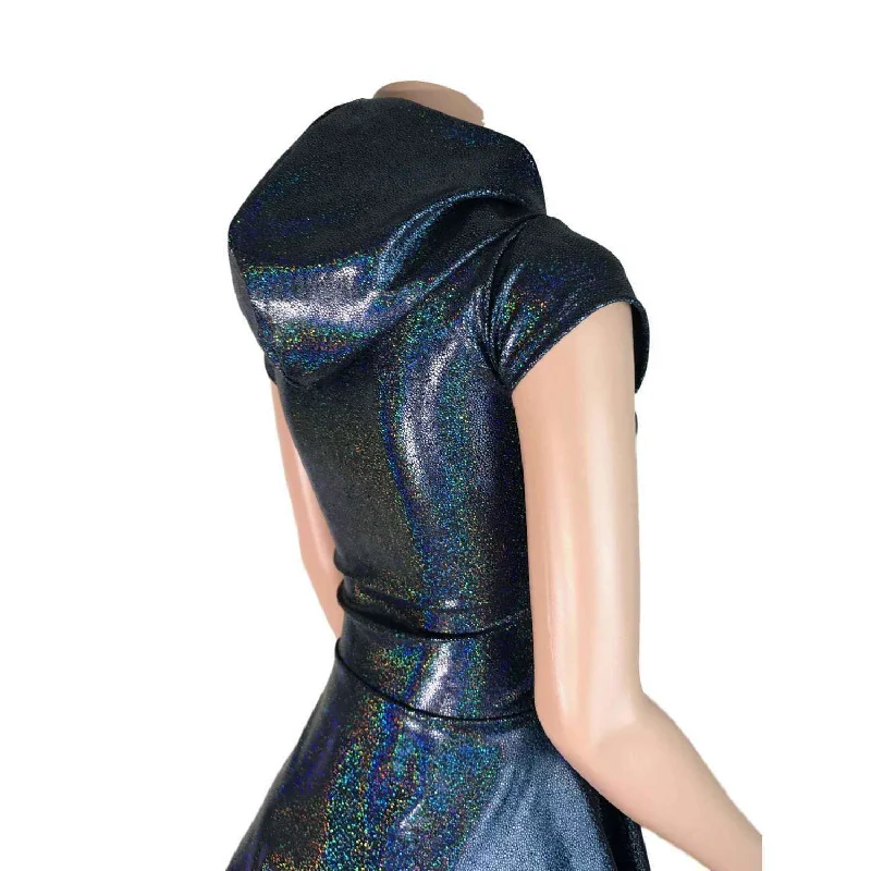 Black Hologram Cap Sleeve Hoodie Skater Dress