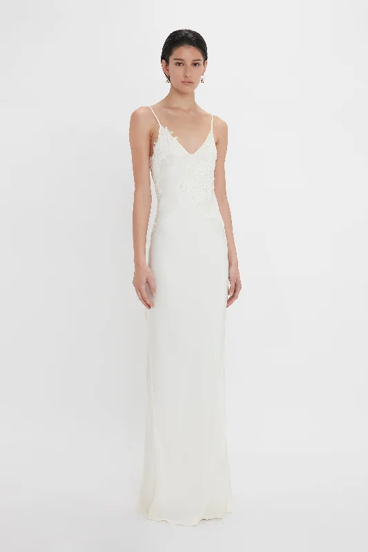 Exclusive Lace Detail Floor-Length Cami Dress In Ivory