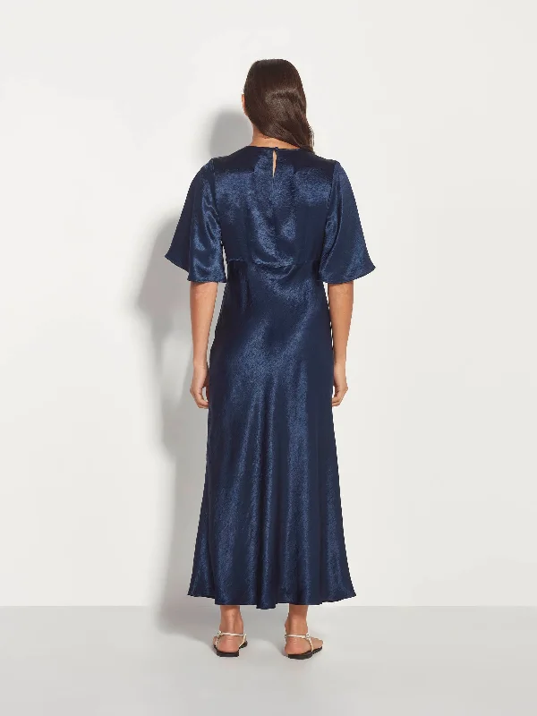 Lou Dress (Crushed Satin) Dark Sapphire