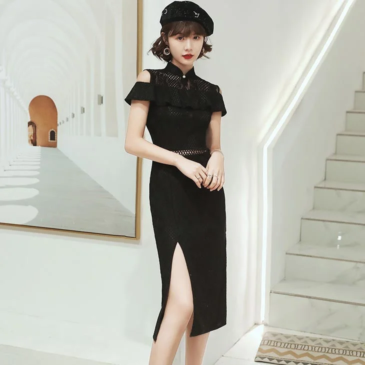 Mandarin Collar Off the Shoulder Modern Cheongsam Day Dress