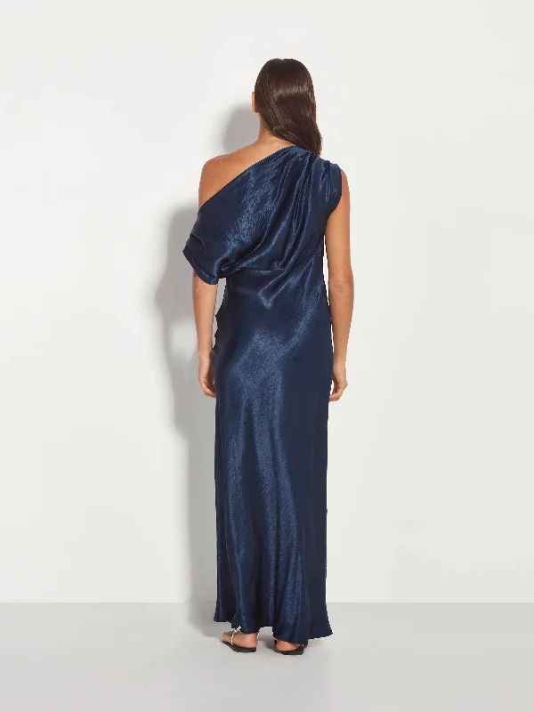 Monaco Dress (Crushed Satin) Dark Sapphire