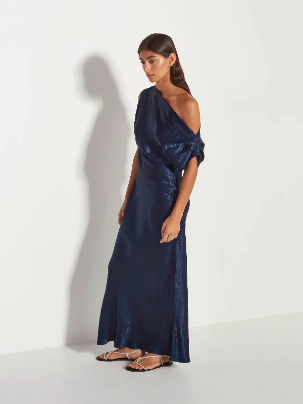 Monaco Dress (Crushed Satin) Dark Sapphire