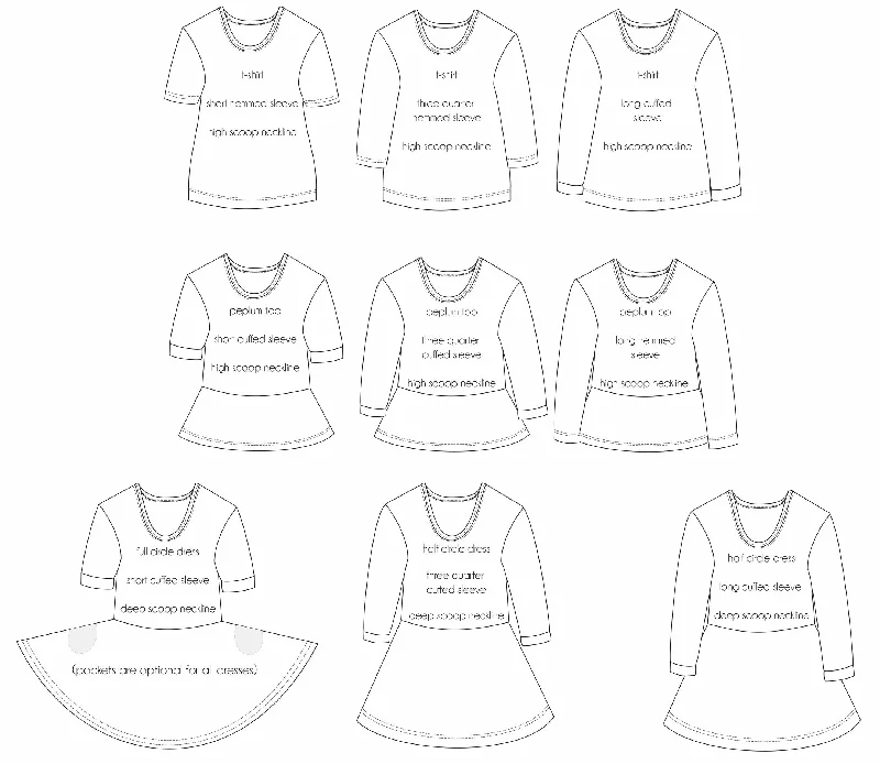 PDF Pattern - Stephanotis T-Shirt, Peplum Top and Dress | Waves & Wild