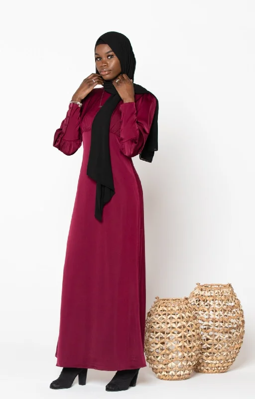 Maroon Satin Long Sleeve Maxi Dress