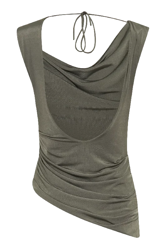 Prianyka Slinky Sleeveless Top - Military Olive