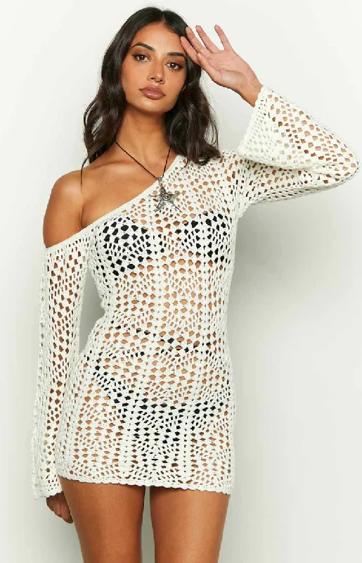 Riga White Long Sleeve Mini Dress