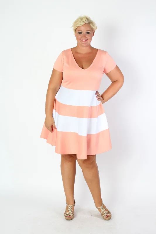 V-Neck Skater Dress - Peach