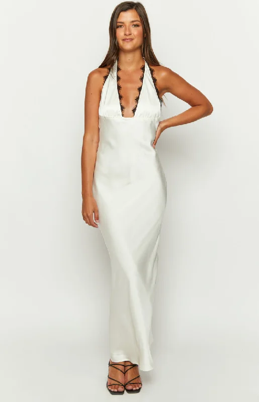 Valletta White Halter Neck Maxi Dress