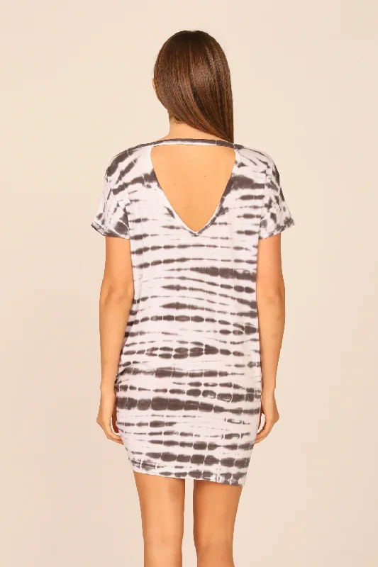 Washed Black Tie Dye V-Back Tee Shirt Dress