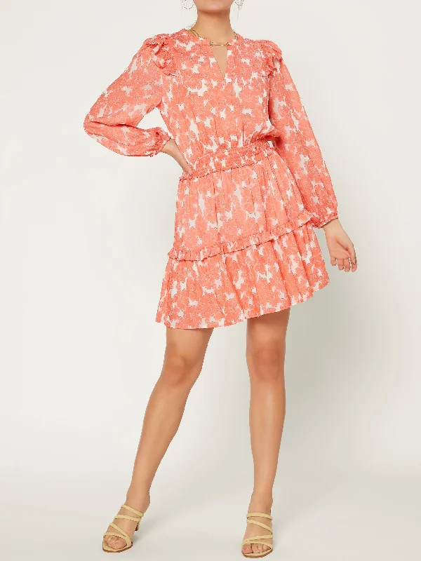 Women's Long Sleeve Coral Print Dress