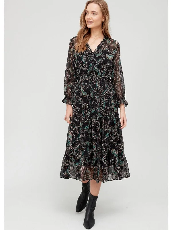 Womens V Neck Printed Midi Dress - Paisley Print. UK 10 **** SW6