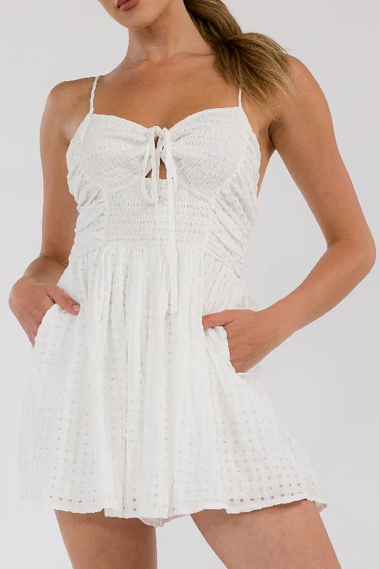 Annabelle White Square Texture Romper