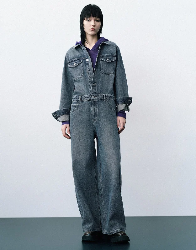 Long Denim Jumpsuit