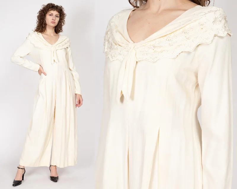 Medium 80s Cream Sailor Collar Wide Leg Jumpsuit