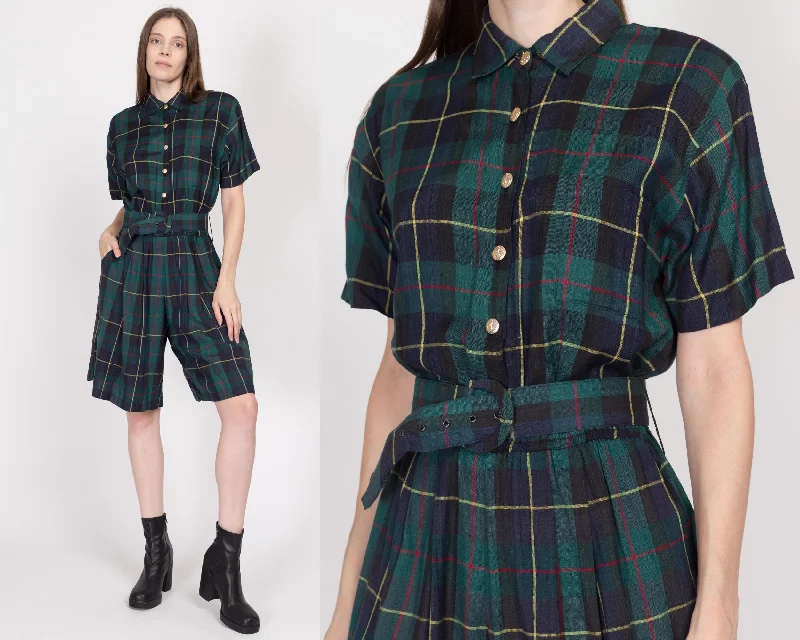 Medium 80s Grunge Plaid Belted Romper