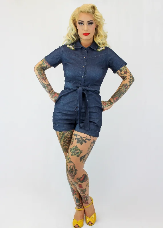 One Piece Floral Denim Romper #OPFR