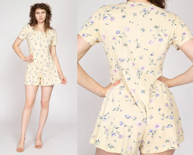 Petite Medium 90s Yellow Floral Flutter Sleeve Romper