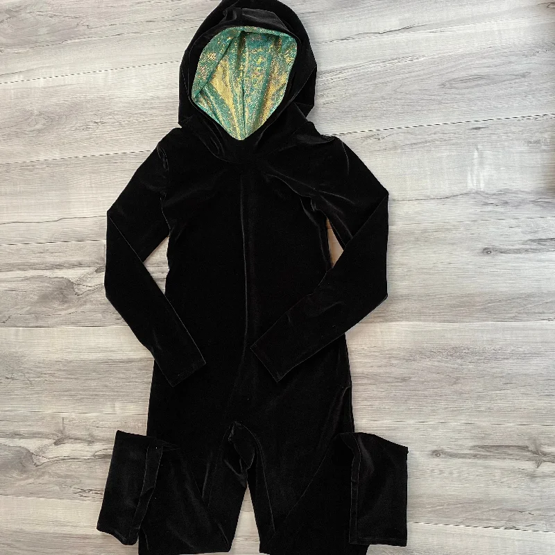 SALE - Hooded Catsuit in Black Velvet and Jade Shattered Glass