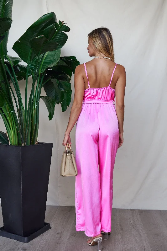 Satin Asymmetrical Wide-Leg Jumpsuit