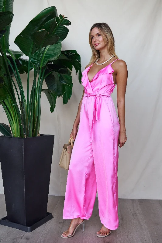 Satin Asymmetrical Wide-Leg Jumpsuit