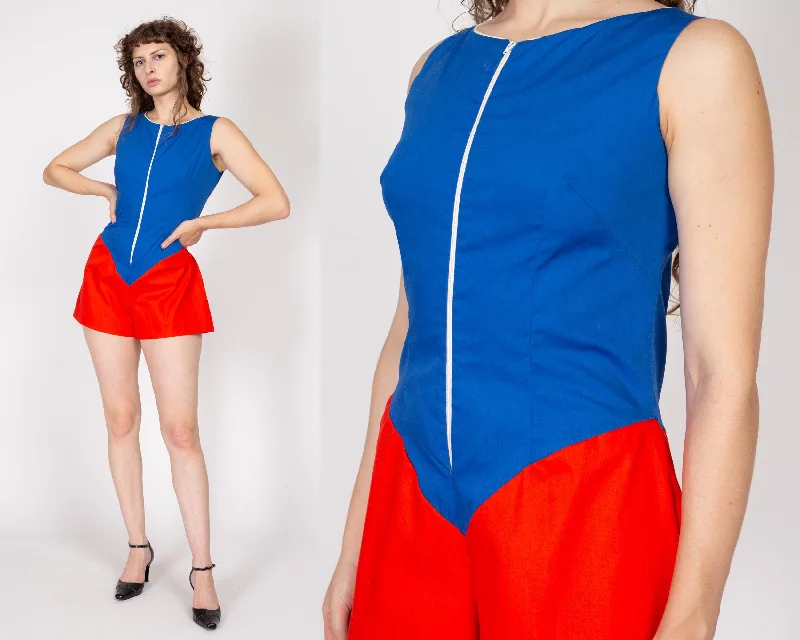 Sm-Med 70s Blue & Red Color Block Romper