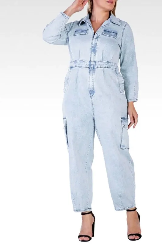 Standards & Practices Portia Cargo Denim Jumpsuit - Bleached Blue