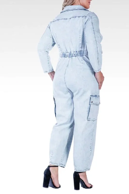 Standards & Practices Portia Cargo Denim Jumpsuit - Bleached Blue