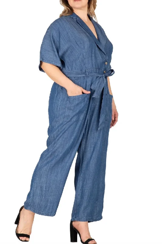 Standards & Practices -Yuki Tie Waist Denim Jumpsuit