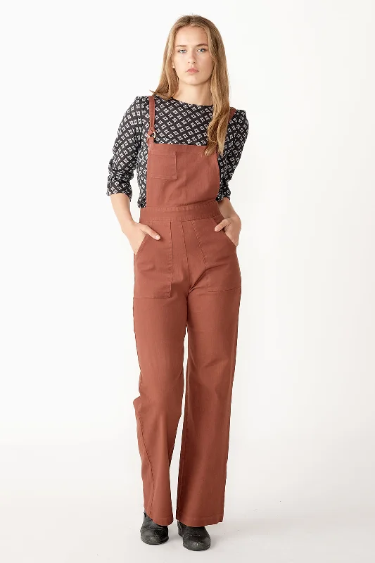 Stretch Denim Overalls - Brick