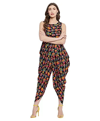 Uptownie Lite Women's Crepe Maxi Printed Jumpsuit (Black 3, M)