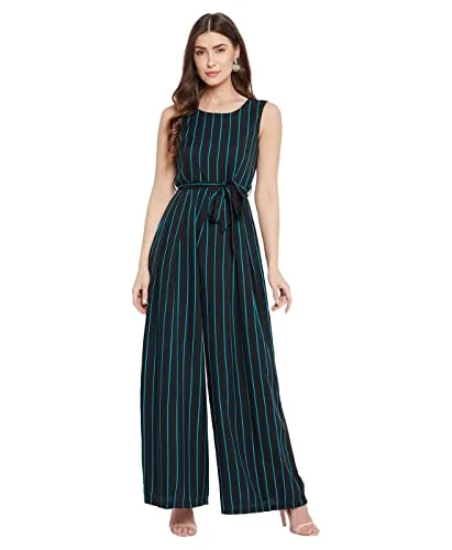 Uptownie Lite Women's Maxi Crepe Striped Jumpsuit (Black,M)