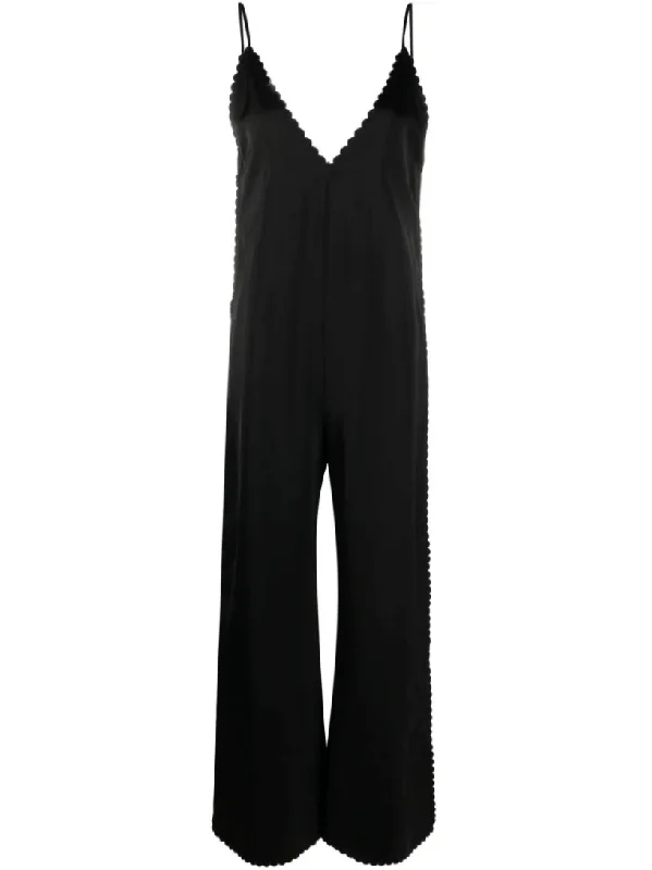 V-neck sleeveless jumpsuit in black