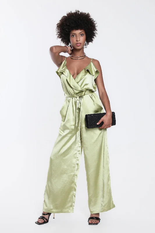 Wide Leg Satin Jumpsuit