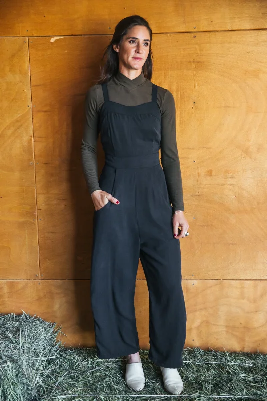 Yolked Juniper Jumpsuit in Black Brushed Cotton