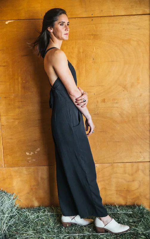 Yolked Juniper Jumpsuit in Black Brushed Cotton