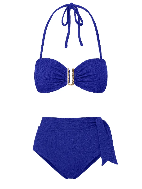 Cindy Top + Side Tie High Waist Bottom in Iris