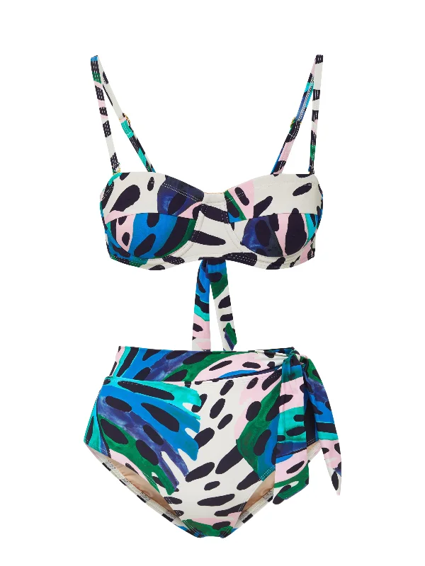 Nellie Top + Side Tie High Waist Bottom in Palm Island