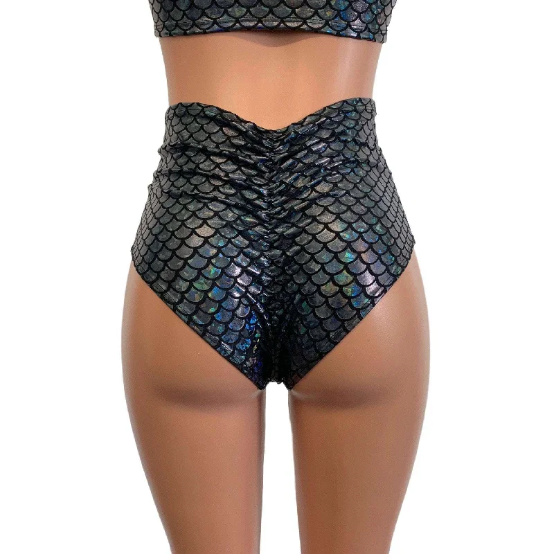 Scrunch High Waist Bikini - Black Mermaid Scales