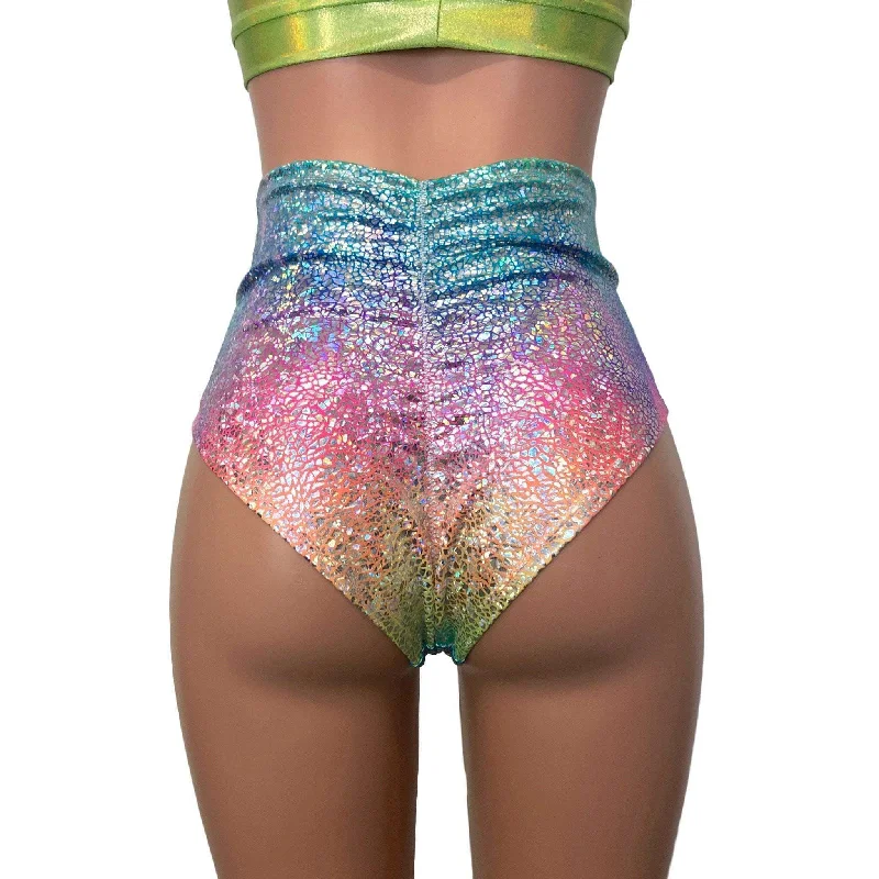 Rainbow Avatar Holographic High Waisted Scrunch Bikini Hot Pants