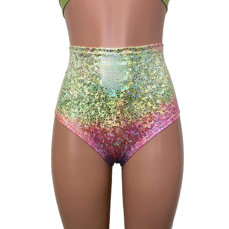 Rainbow Avatar Holographic High Waisted Scrunch Bikini Hot Pants