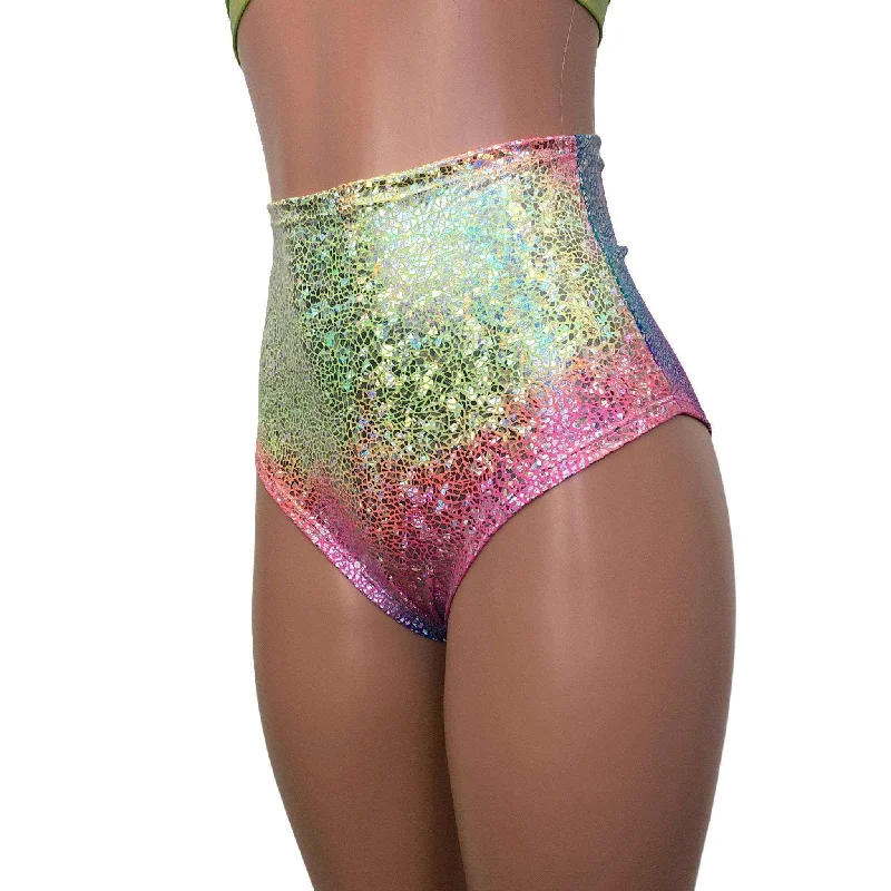 Rainbow Avatar Holographic High Waisted Scrunch Bikini Hot Pants