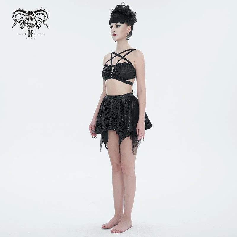 Women's Gothic Irregular Studded Mesh Splice Swimsuit