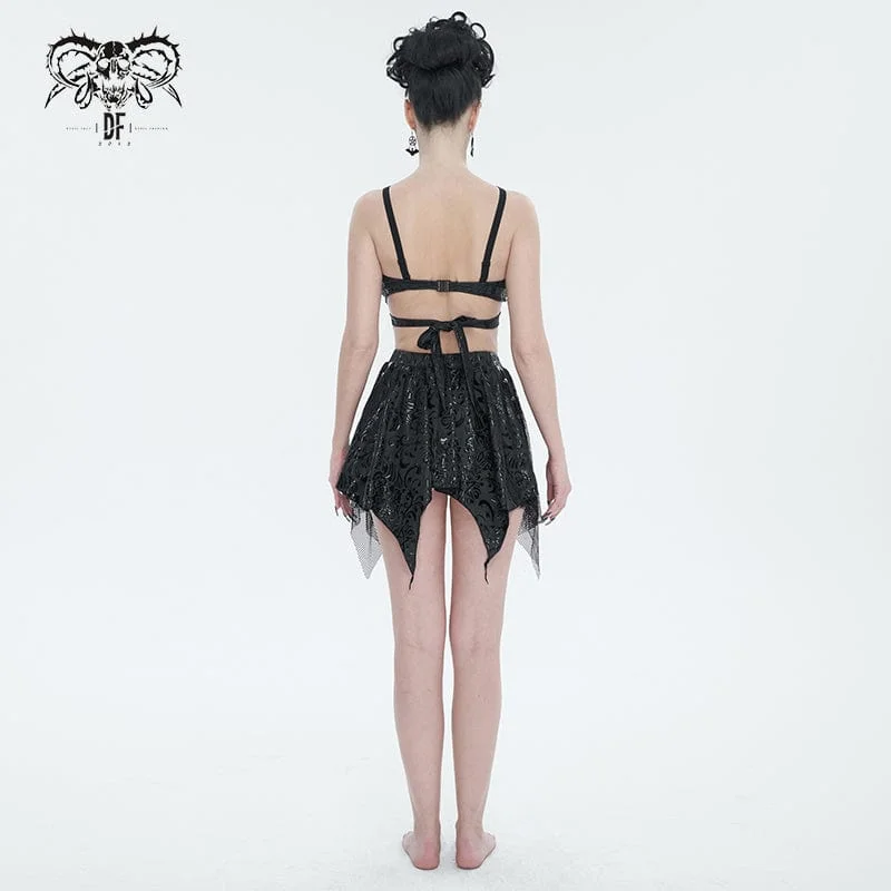 Women's Gothic Irregular Studded Mesh Splice Swimsuit