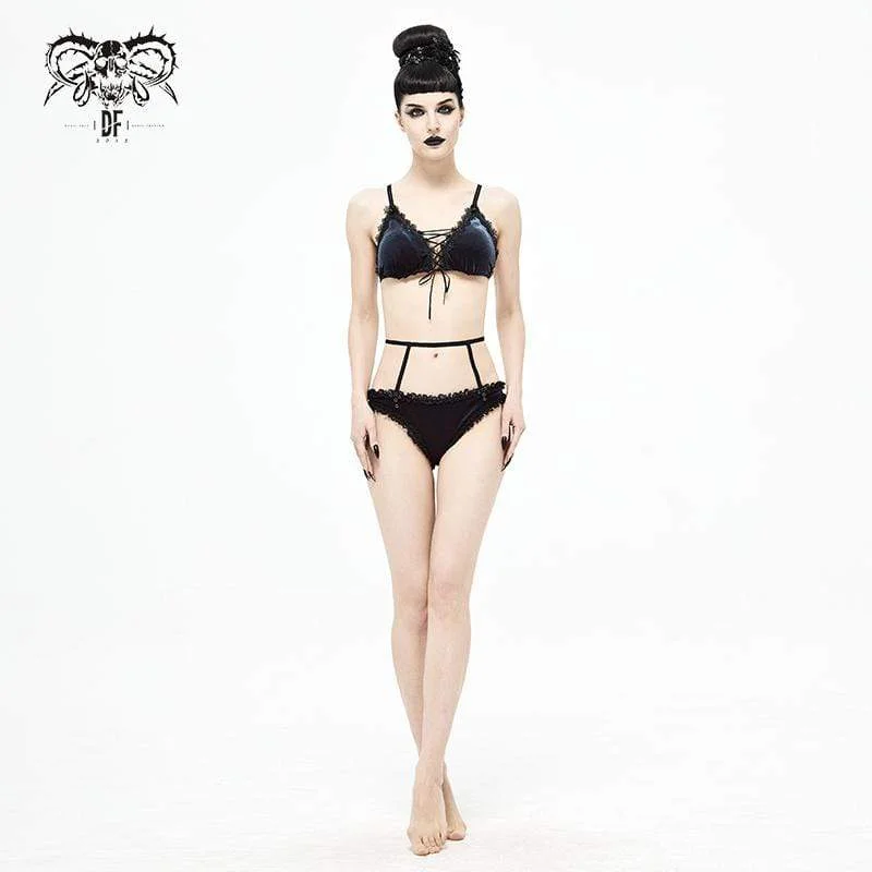 Women's Grunge Lace Black Bikini with Boyshort Bottoms