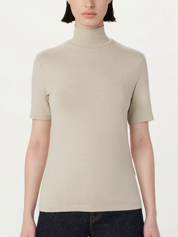 The Short Sleeve Mockneck in Light Beige