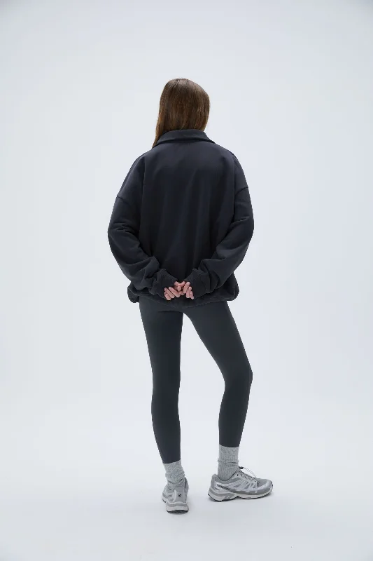 ""A"" Oversized Funnel Neck Zip Sweatshirt - Graphite Grey