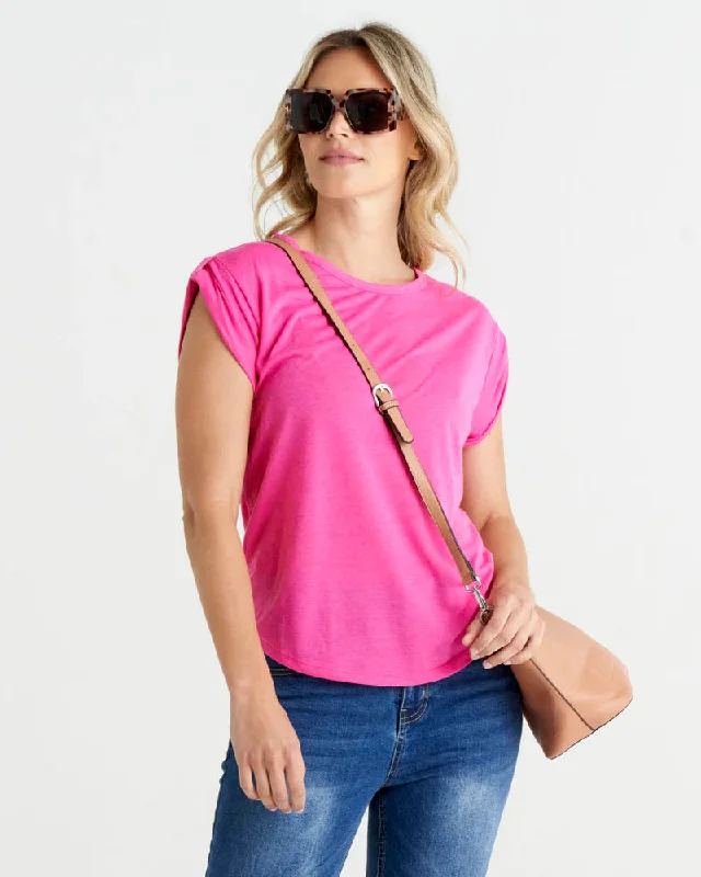 BETTY BASICS GEMMA ROLL CUFF TEE PINK