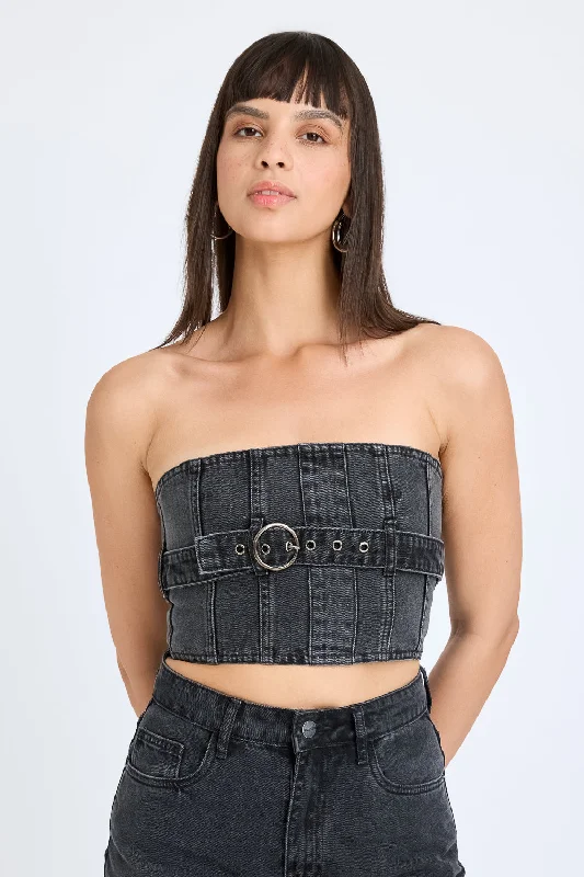 Charcoal Belted Tube Denim Top